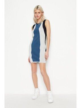 Armani Exchange Sleeveless Knit Dress Blue White Stretch Size M Sustainable
